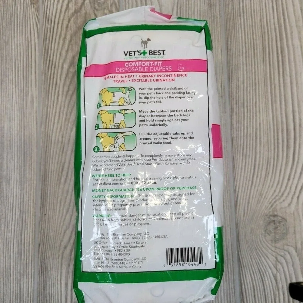 Vets Best Comfort Fit Disposable Dog Diapers Large XL 12 Count White Green